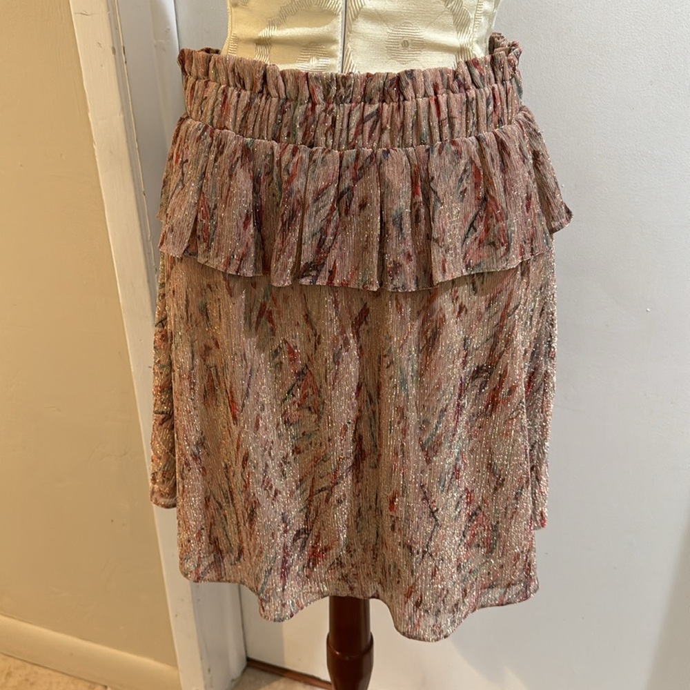 IRO Metallic Gold Threading Abstract Ruffled Lined  Mini Skirt EU 38 US M